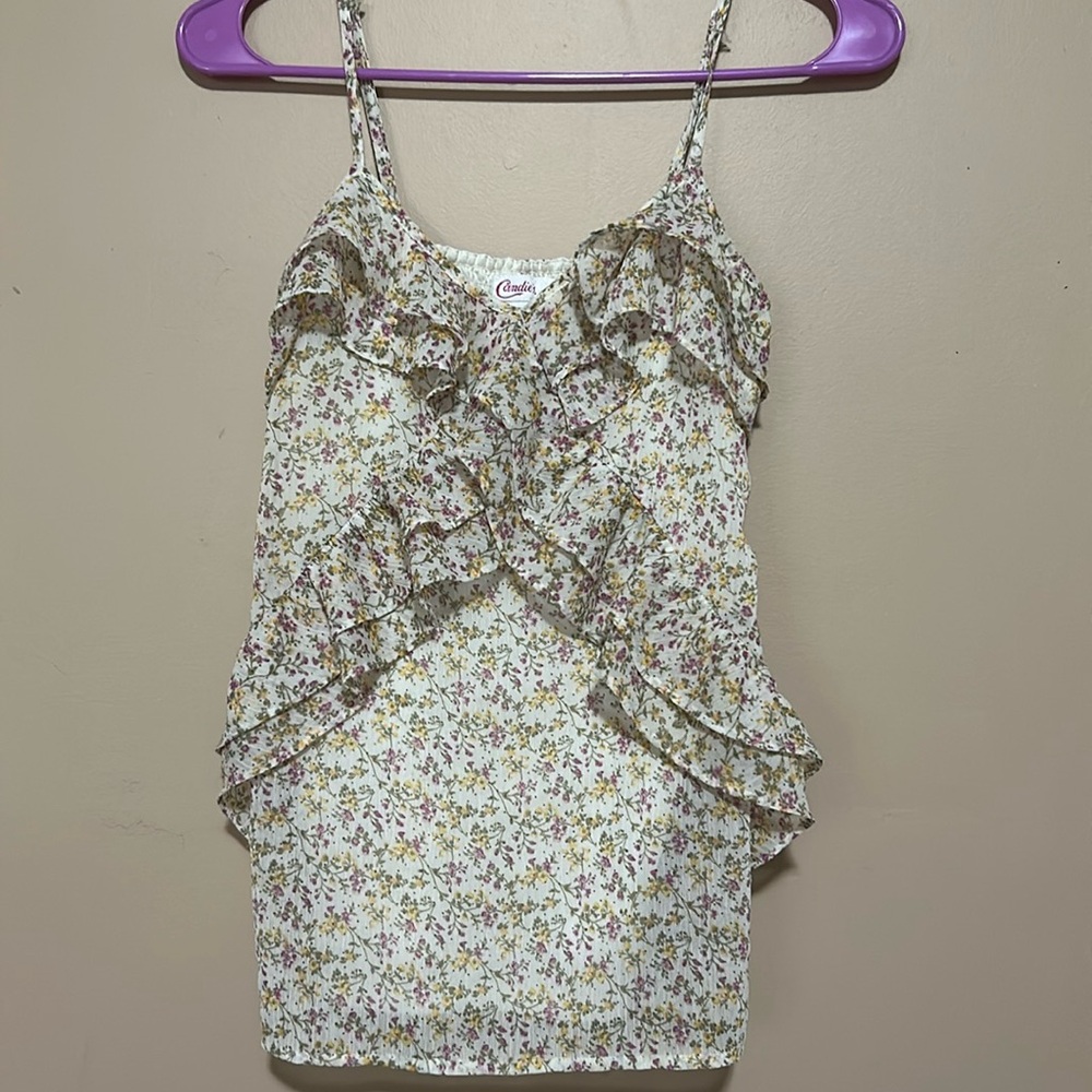 Floral ruffle tank